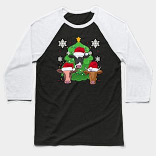 Cow Christmas Tree Winter Holiday Baseball T-Shirt
